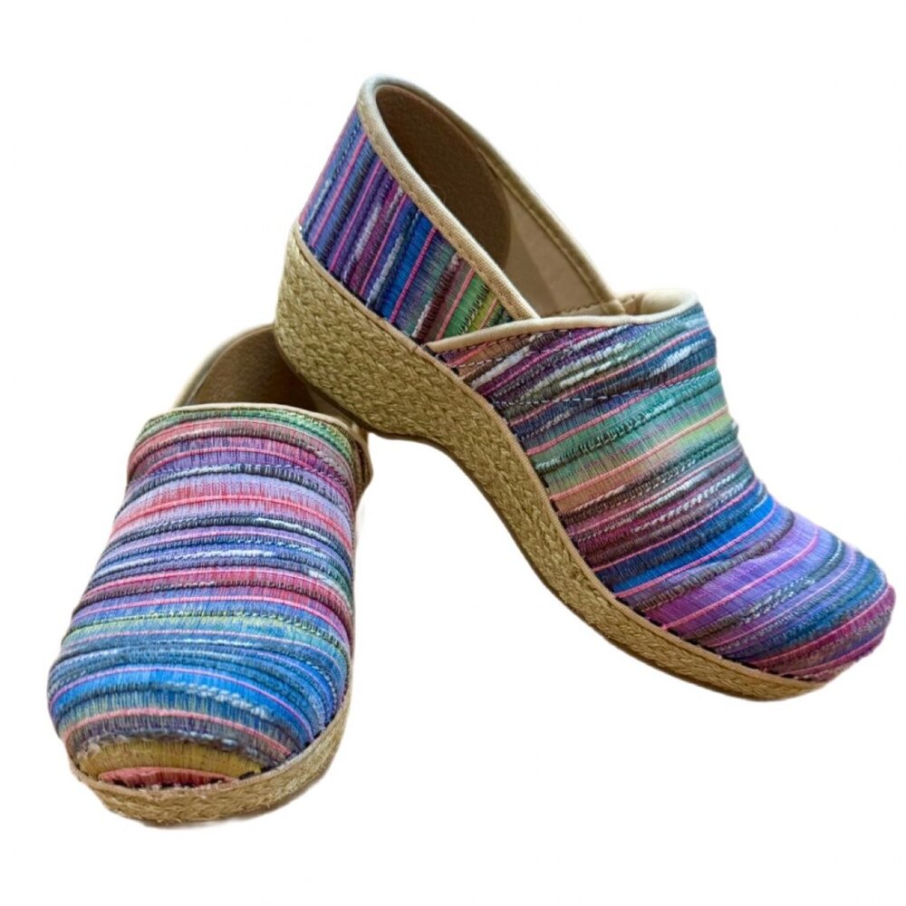 DANSKO Jute Pro Artisan Weave Rainbow Stripe Clogs